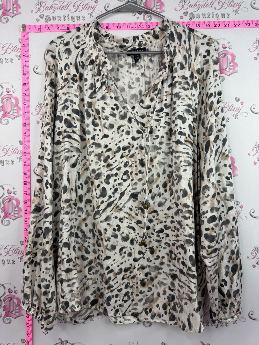 Tribal Leopard Print Button-Front Blouse in Cream, Tan & Black